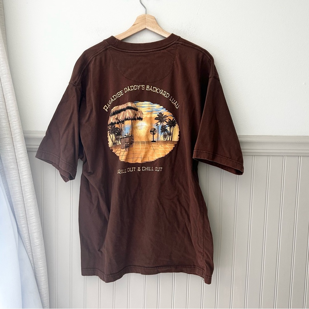 Joe Marlin 2XL Brown Short Sleeve Men's Tee Paradise Daddy’s Backyard Luau